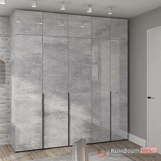 Шафа розпашна пряма KomfortMebli Flex 2,3 м 5 дверна Бетон