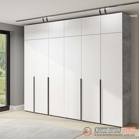 Шафа розпашна пряма KomfortMebli Flex 2,9 м шестидверна Біла