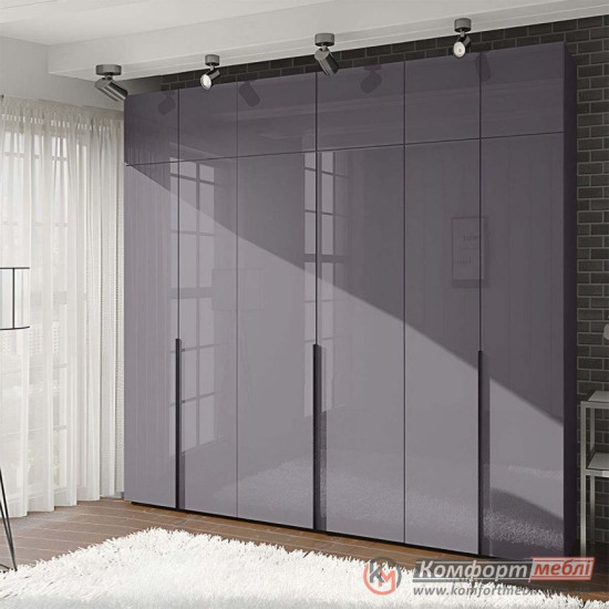 Шафа розпашна пряма KomfortMebli Flex 2,6 м 6 дверна Графіт