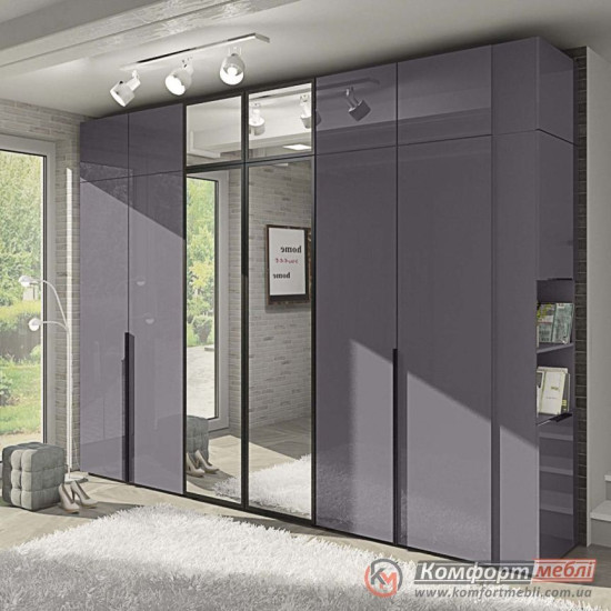 Шафа розпашна пряма KomfortMebli Flex 2,6 м 6 дверна Графіт Дзеркало