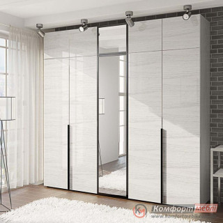 Шкаф распашной прямой KomfortMebli Flex 2,3 м 5 дверный Дуб беленый Зеркало