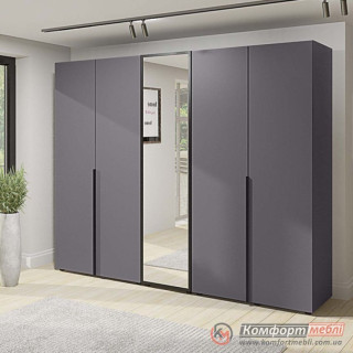 Шкаф распашной прямой KomfortMebli Flex 2,3 м 5 дверный Графит Зеркало
