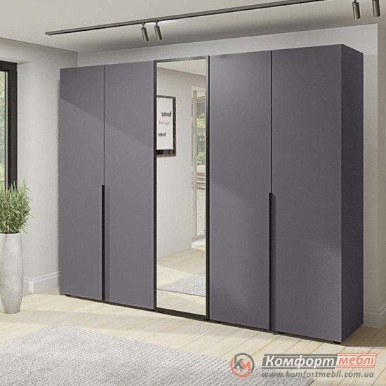 Шафа розпашна пряма KomfortMebli Flex 2,1 м 5 дверна Графіт Дзеркало
