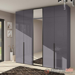 Шкаф распашной прямой KomfortMebli Flex 2,3 м 5 дверный Графит Зеркало