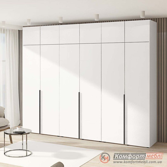 Шафа розпашна пряма KomfortMebli Flex 3 м 6 дверна Біла