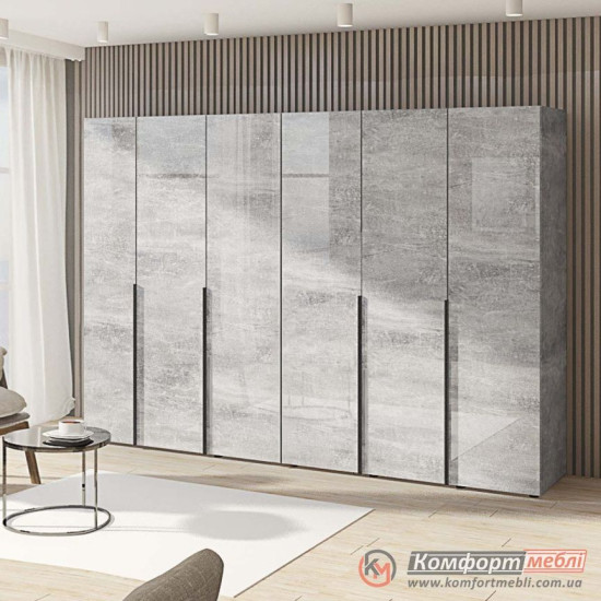 Шафа розпашна пряма KomfortMebli Flex 2,9 м 6 дверна Бетон