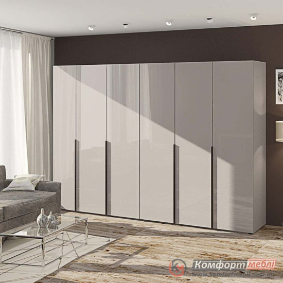 Шафа розпашна пряма KomfortMebli Flex 2900 мм 6 дверна Кашемір