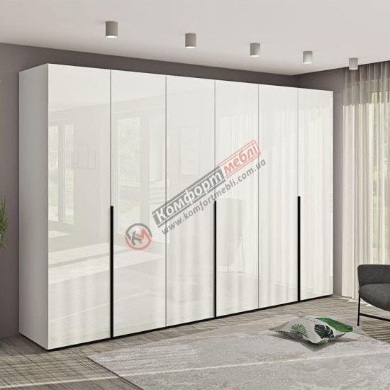 Шафа розпашна пряма KomfortMebli Flex 2,4 м 6 дверна Біла