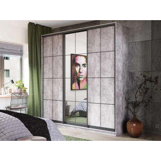 Шкаф-купе прямой 2200*2400*450 мм Loft трехдверный VIP-master Бетон