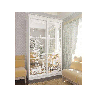 Шкаф-купе прямой 1200*2400*450 мм Рим-Венециано двухдверный VIP-master Белый Зеркало худ. матирование