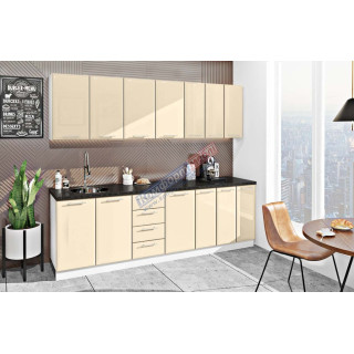 Модульная кухня прямая "Хай-тек" 2500 мм Крем KomfortMebli